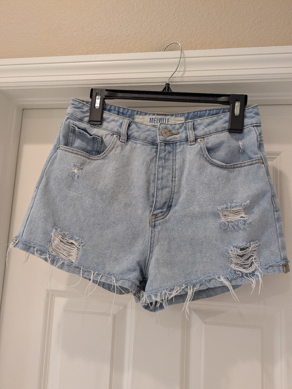 Brandy Melville Button Fly Distressed Cut Off High Rise Denim Shorts Size 29